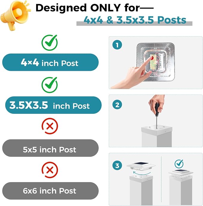 kolpop 4x4 Solar Post Cap Lights Outdoor 16Pack- 3 Color Temperatures&2 Level Brightness, IP65 Waterproof, 16 LED Fence Deck Post Light Solar Powered Only for 4×4/3.5×3.5 Wood/Vinyl Posts(White)