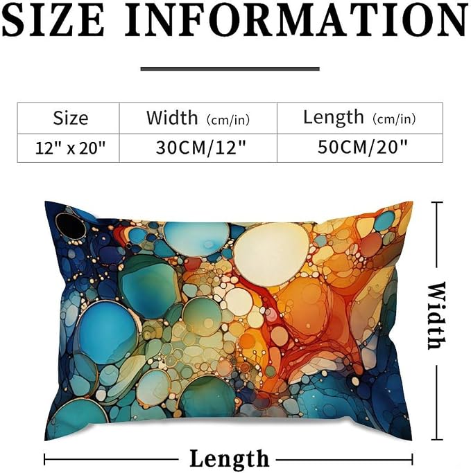 Ink Rainbow Shapes with Gold Rectangular Cushion Cover Abstract Alcohol Ink Textures Throw Pillow Cover Modern Outdoor Garden Decoration for for Farmhouse Sofa Couch Bed Car 12x20in