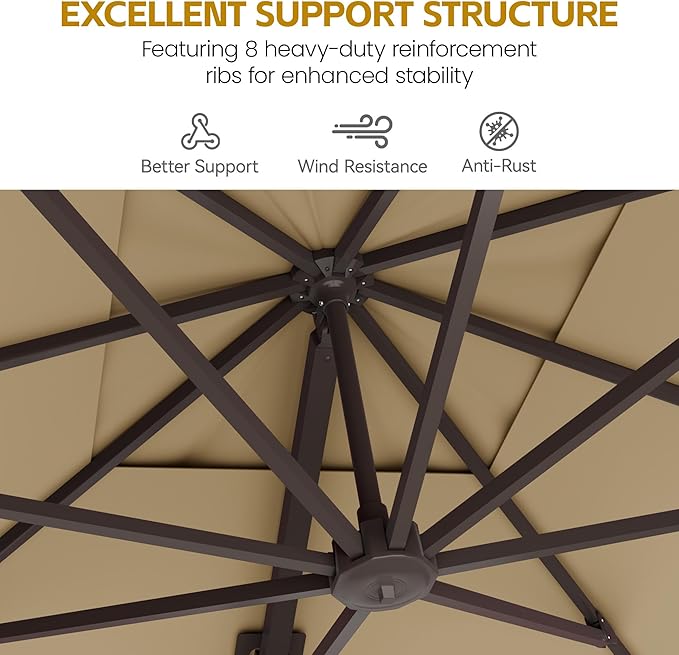 HASLE OUTFITTERS 10x10 FT Patio Cantilever Umbrella, Outdoor Offset Large Heavy Duty Umbrellas with 360° Rotation for Pool Garden Deck，Beige