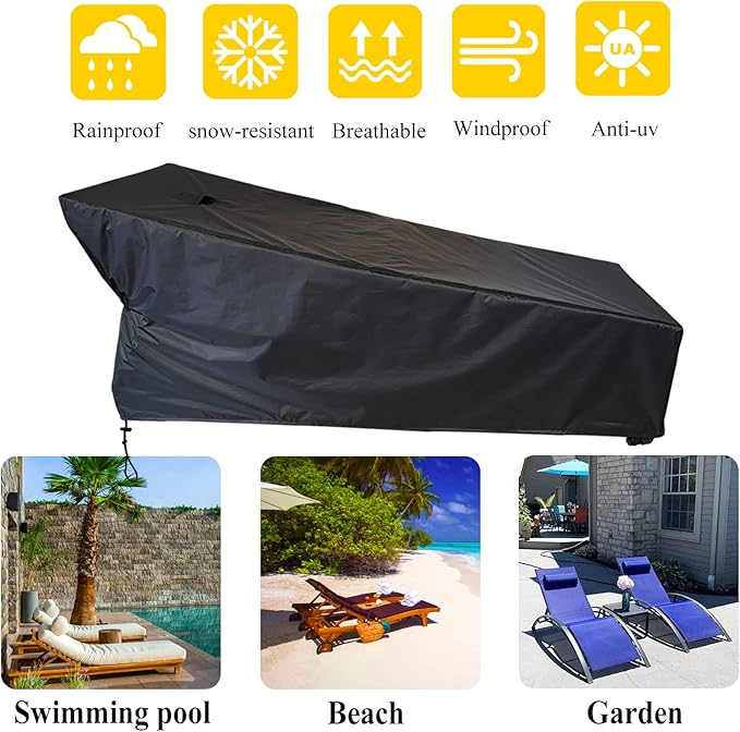 SIHAIAN Patio Lounge Chair Cover Waterproof Outdoor Chaise Lounge Covers UV Resistant Special Fixed Design 86Lx32Wx35H Black 2Pack Patio Furniture Covers