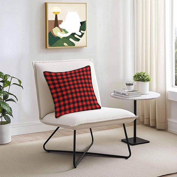 Outdoor Waterproof Throw Pillow Covers Set of 2 Red Buffalo Plaid Pillowcases 20x20 Inches Pastoral Black Checked Decorative Pillows Cushion Case Patio Pillows for Couch Bed Chair Garden