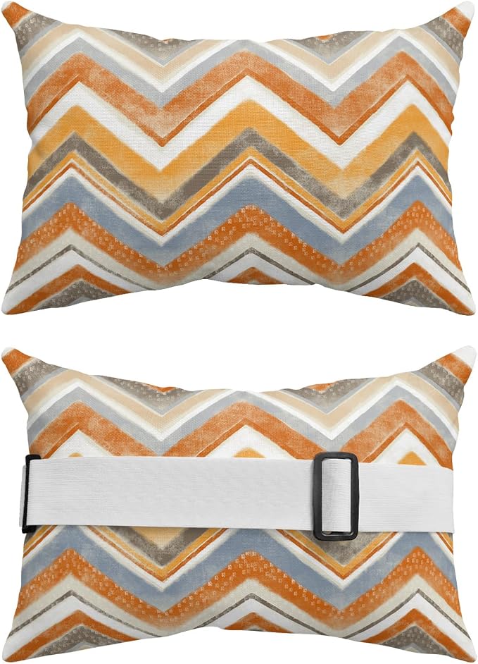 Outdoor Pillows Covers with Inserts Northern Europe Orange Geometric Wave Stripes Waterproof Recliner Pillow with Adjustable Strap Throw Pillows for Patio Furniture Pool Lounge Chair, 11x16 inch, 1PCS