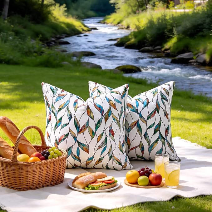 Outdoor Waterproof Pillow Covers Summer Decorative Throw Pillow Covers Tropical Leaf Couch Covers 20x20 Set of 2 Square Outdoor Floral Cushion Cases for Patio Furniture Garden Tent Balcony Bench