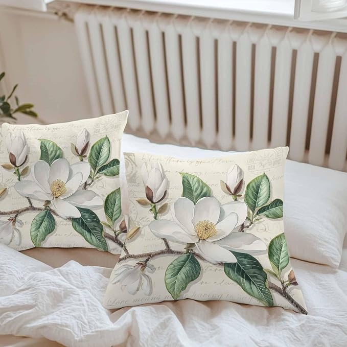 Retro Flowers Waterproof Outdoor Pillow Covers Set of 2 Home Decor, Farmhouse Leaf Branch Green Plants Pillowcase Patio Pillow Covers for Couch Bench Furniture Garden 20x20in