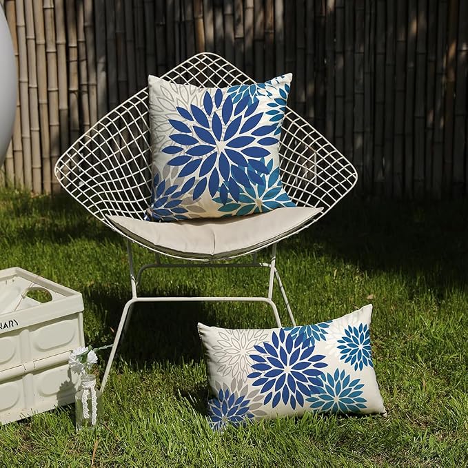 DFXSZ Outdoor Waterproof Pillow Covers 12x20 Set of 2 DarkLight Blue Flower | Spring Summer Waterproof Flower Throw Pillowcases（No Inserts）Outdoor Decor for Patio Funiture Garden Polyester Covers