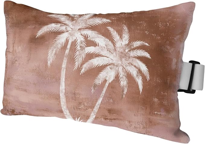 Palm Trees Tropical Outdoor Pillows for Chaise Lounge Chair Waterproof Lumbar Pillows with Insert&Adjustable Strap Beach Headrest Pillow Shabby Orange Summer Coastal Recliner Pool Pillow 12"x20"