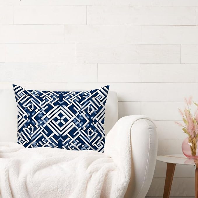 Lacefield Trellis Print Geometric Blue Rectangular Throw Pillow Cover Chinoiserie Grandmillenial Ming Trail Throw Pillow Cover Modern Throw Pillow Covers Decorative for Sofa Bed 20x26in