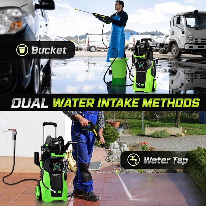 𝟓𝟎𝟎𝟎𝐏𝐒𝐈 𝐏𝐫𝐞𝐬𝐬𝐮𝐫𝐞 𝐖𝐚𝐬𝐡𝐞𝐫 Cleaner, Portable Car Washer with 4 Quick Connect Nozzles, Foam Cannon (Green)