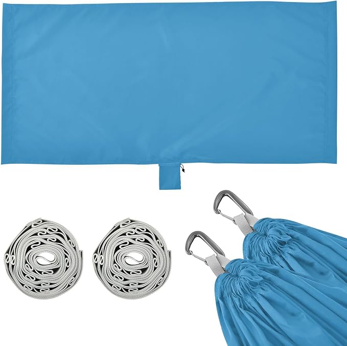Blue Solid Color Camping Hammock, Portable Lightweight Single Hammock with Tree Straps and Aluminum Carabiners, 114" x 54" Travel Hammock for Hiking Backpacking Beach