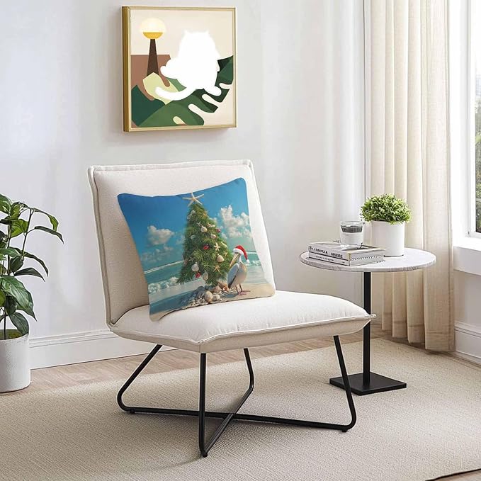 Christmas Outdoor Throw Pillows Covers 20x20 inch Set of 2 Waterproof Christmas Tree Decorative Zippered Cushion Covers for Patio Furniture, Pelican Starfish Shell Beach Wave Lumbar Pillowcases