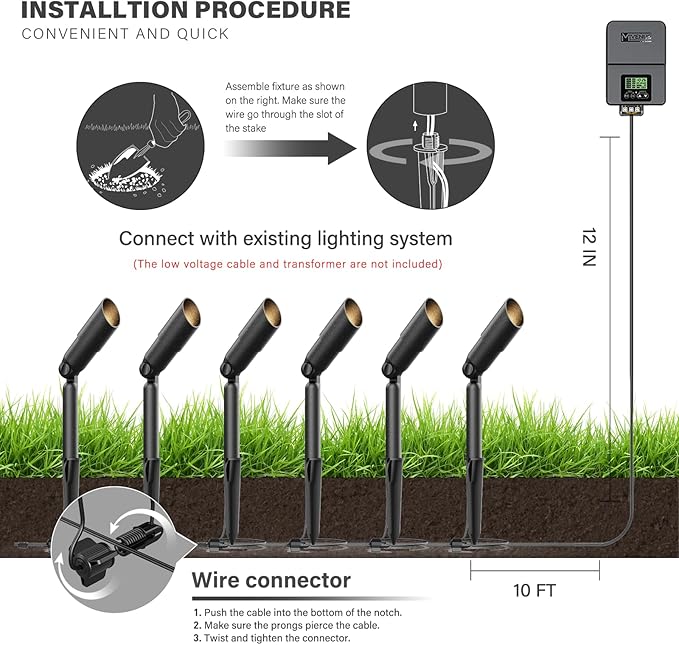 VENUS MANUFACTURING Low Voltage LED Spotlight 12V Outdoor Spot Lights Landscape Lighting 3 Watt 3000K Warm White Light Weatherproof Spot Light for Garden Trees with Spike & Connector 4Pack