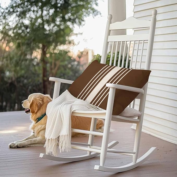 Vandarllin Outdoor Throw Pillows Covers 20x12 inch Set of 2 Waterproof Brown Vertical Stripes Decorative Zippered Cushion Covers for Patio Furniture, Classic Striped Linen Lumbar Pillowcases