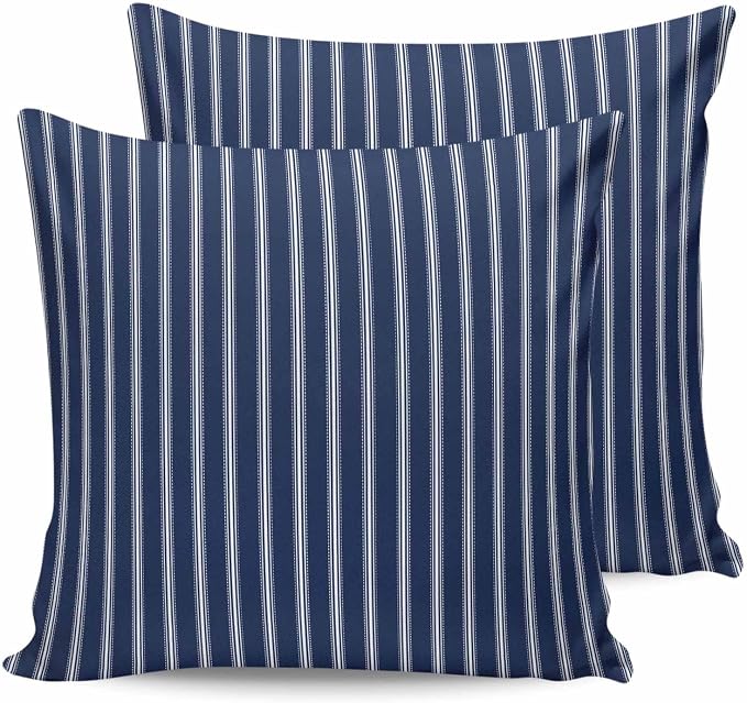 Outdoor Waterproof Throw Pillow Covers Set of 2 Navy Blue Stripe Pillowcases 24x24 Inches Vertical Striped Patio Decorative Pillows Cushion Case Patio Pillows for Couch Bed Chair Garden