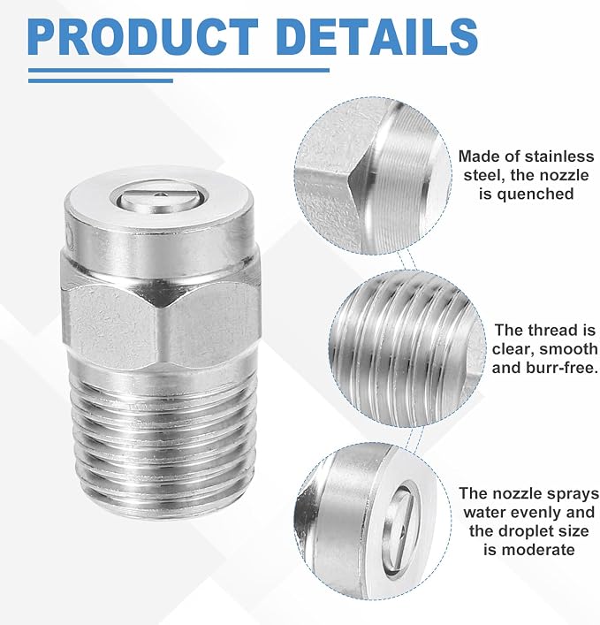 uxcell 2Pcs Pressure Washer Nozzle, Stainless Steel Thread Nozzles Tips, Universal Replacement for Undercarriage Cleaner Water Broom, 1/4 Inch NPT Male, 15 Degree 030 Orifice