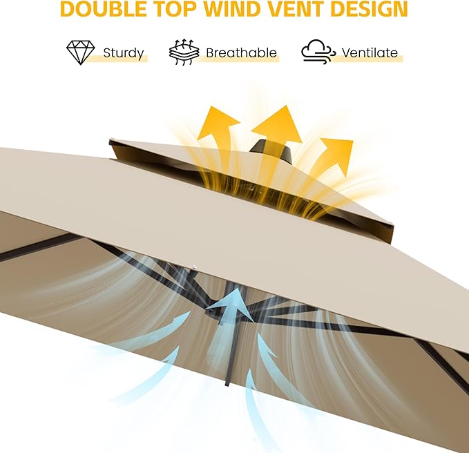VEGOND 9x12 FT Patio Cantilever Umbrella with Base, Rectangular Heavy Duty Offset Umbrella for 6-8 People, 360°Rotation & Mult Tilt, Double Top Design, for Pool Garden Deck (Beige)