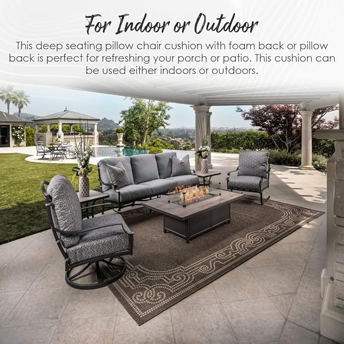 RSH DECOR: Deep Seating Cushion with Pillow Back |26”x30” Seat | Performance Fabric | Water and Fade-Resistant | Outdoor Chair Cushion Set for Patio Furniture | Canvas Charcoal - Made in USA