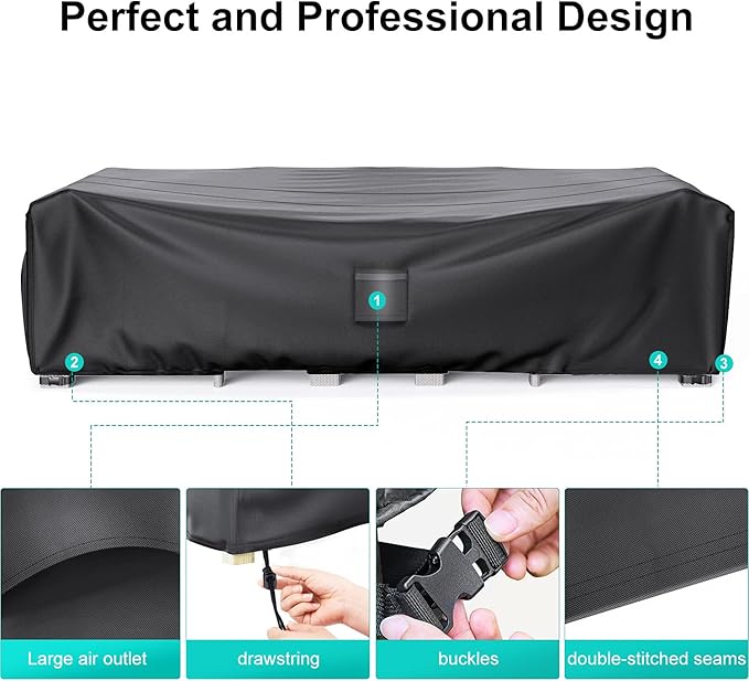 Patio Furniture Covers, Heavy Duty Outdoor Furniture Cover Waterproof, Sectional Sofa Set Covers Table and Chair Set Cover 111" L × 74" W × 28" H
