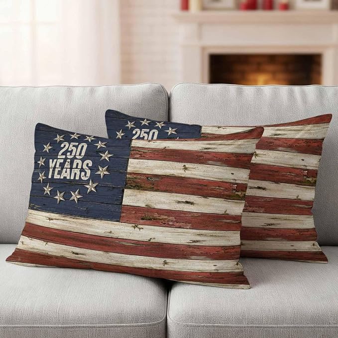 250 Year Anniversary USA 4th of July Vintage Wood Decorative Garden Pillowcase with Zipper Cushion Case for Patio Couch Tent