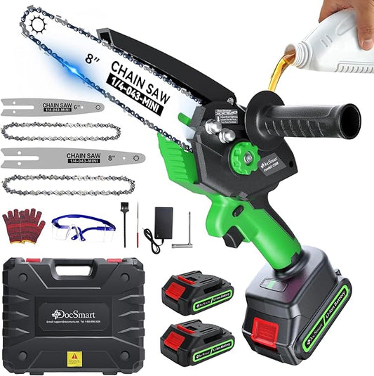 Mini Chainsaw with 1000W Brushless Motor, 8 inch & 6 inch 2 Rechargeable Batteries Handheld Small Chain Saw for Wood Cutting, Gardening Gifts for Father Dad Men