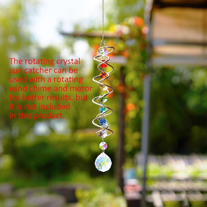 20.5in Crystal Sun Catcher with Chakra Beads Wind Spinner Decor | Crystal Sun Catcher Hanging with Seven Chakra Beads and Spiral Tail Wind Spinner for Window Indoor Garden Christmas Decor