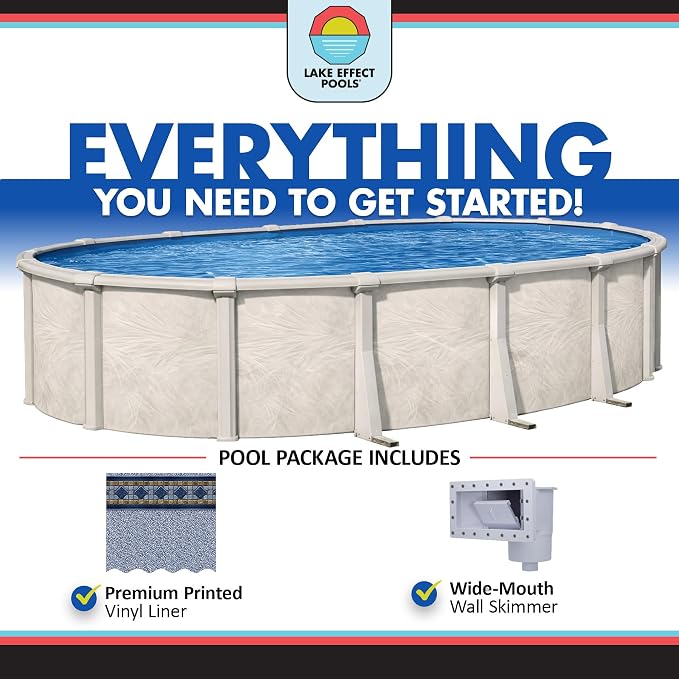 Lake Effect Pools 'Fallston' 18 ft x 33 ft Oval Above Ground Swimming Pool | 52 Inch Steel Side Walls | Kit Includes: 25 Gauge Overlap Liner & Widemouth Skimmer