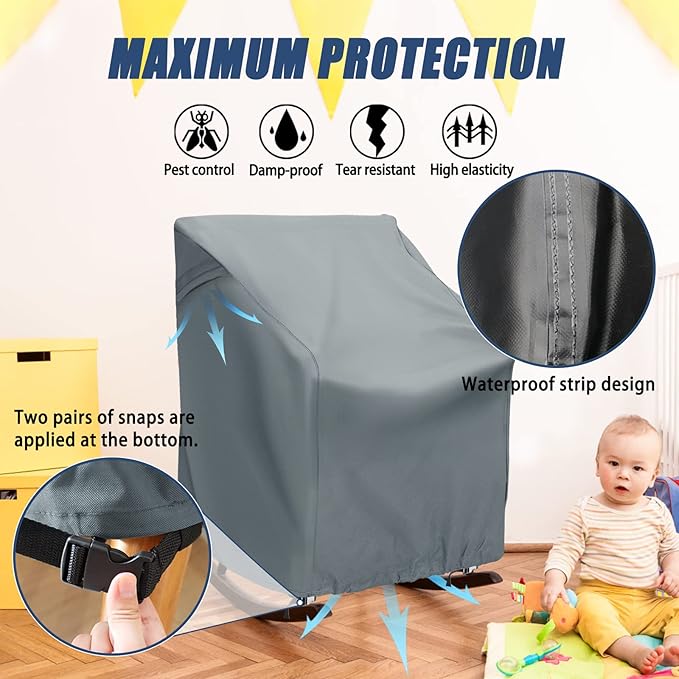 Outdoor Rocking Chair Cover 27.5" L x 32.5" D x 39" H Grey 420D Waterproof Oxford Fabric Production Patio Furniture Rocking Chair Covers (Grey-1 Pack, 27.5" L x 32.5" D x 39" H)