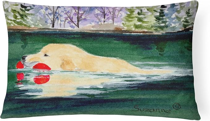 Caroline's Treasures SS8935PW1216 Golden Retriever Canvas Fabric Decorative Pillow Machine Washable, Indoor Outdoor Decorative Pillow for Couch, Bed or Patio, 12HX16W