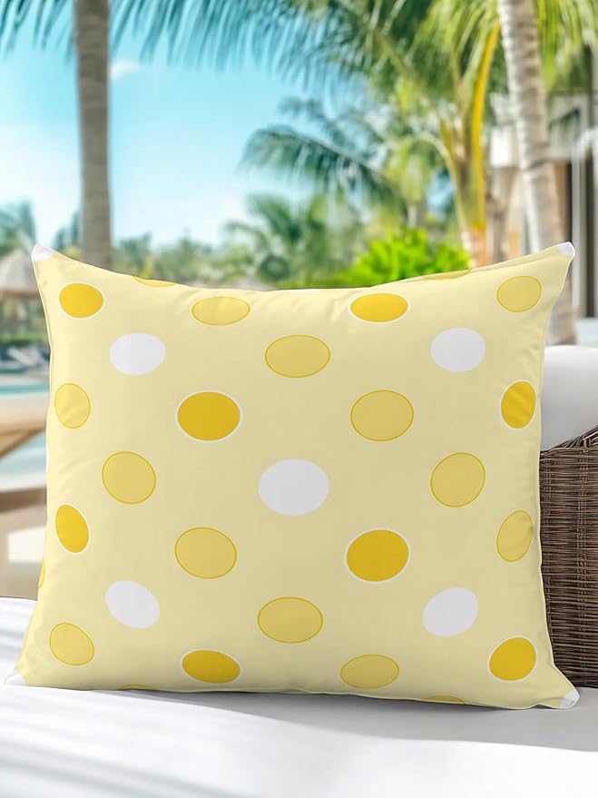Waterproof Outdoor Pillow 1 Pack Yellow Polka Dots Decorative Throw Pillows Cover & Insert 16x16 Inch Pillowcase Funny Circles Spots Square Pillows for Couch Sofa Bed Patio Furniture Indoor Outdoor