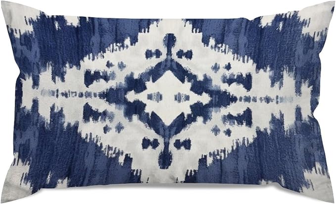 Zipped Pillow Cases for Home Decor Navy Blue Grey and Beige Ikat Pattern Print Throw Pillow Cover Set of 2 Farmhouse Cushion Cover Cases for Living Room Club Home Decor 12x20in