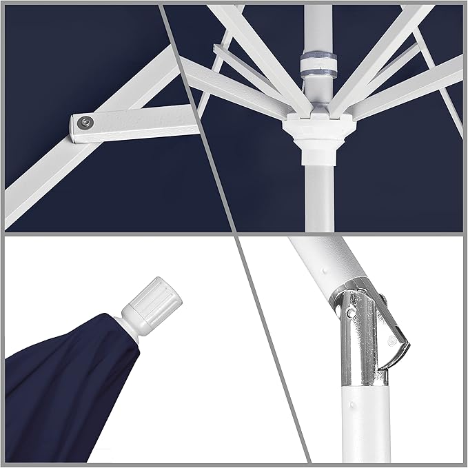 California Umbrella 11Ft Premium Sunbrella Patio Umbrella, Hand-Crank, Tilt-Collar, White Frame, Navy Fabric