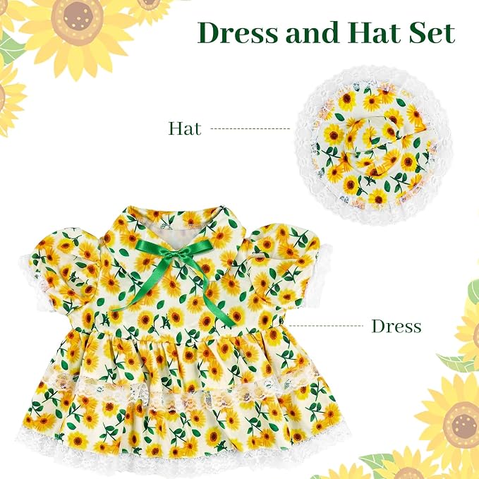 Porch Goose Outfits for 23 Inch Goose Statue, Summer Sunflower Dress with Yellow Hat and Lace Trim, Porch Goose Clothes for Outdoor Garden Lawn Patio Decor