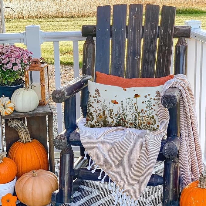 RABUSOFA Fall Outdoor Pillow Covers 12x20 Waterproof Floral Lumbar Decor | Autumn Harvest Thanksgiving,Not Insert,Machine Washable,Invisible Zipper,Fall Decorations for Home Sofa Patio Farmhouse