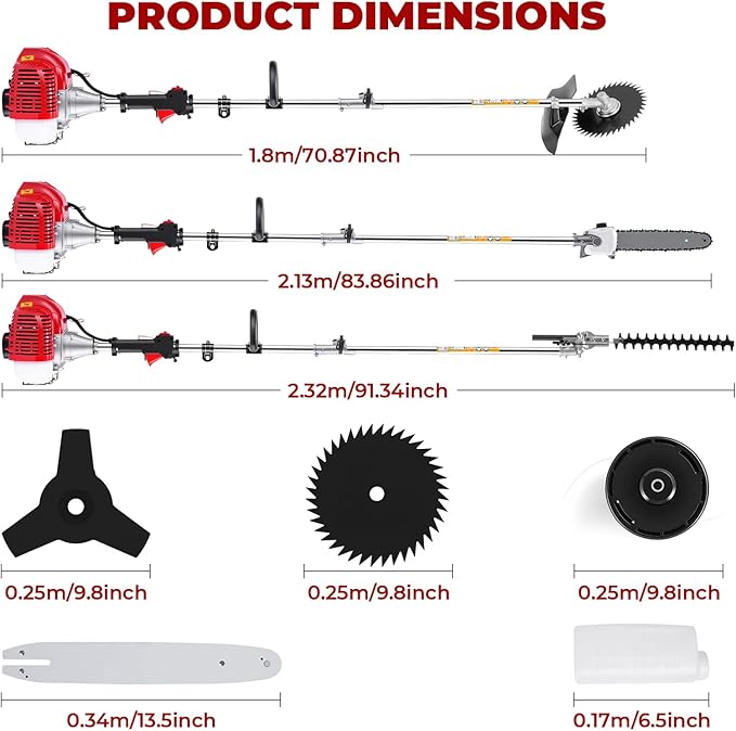 58CC Gas Powered String Trimmer, 2-Cycle Weed Wacker 5-in-1 Multi-Function Tool, Brush Cutter, Hedge Trimmer, Edger, Pole Chainsaw, Gas Powered Weed Eater for Lawn Care