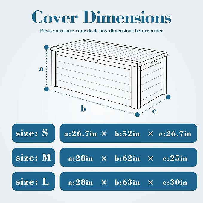 Deck Box Cover Waterproof Heavy Duty 600D Oxford Fabric,Windproof Patio Storage Box Cover for Outdoor Furniture & Water Tank,Sun-Shielding & Tear-Proof,52(L) x 26.7(W) x 26.7(H)