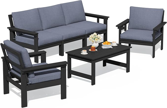 SERWALL HDPE Outdoor Patio Furniture Set with Coffee Table