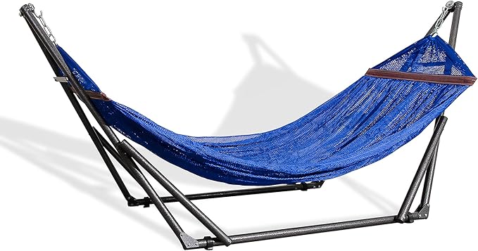 Best Home Fashion Portable Hammock with Collapsible Steel Stand, 600 lbs Capacity, No Tools Assembly, Carrying Bag Included, Perfect for Indoor Outdoor Backyard Patio Camping Beach, 2 Person, Navy
