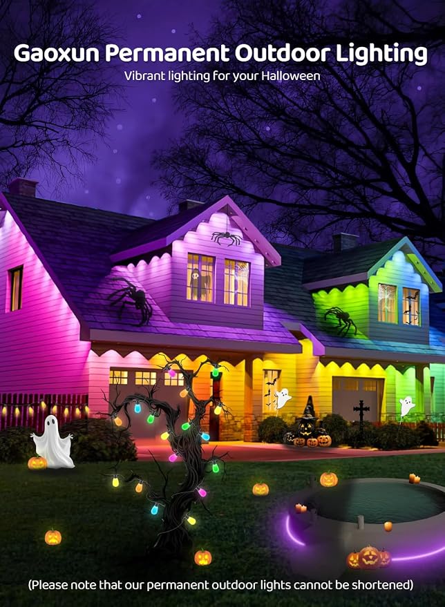 Gaoxun 150ft Permanent Outdoor Lights, RGBW Smart Outdoor Lights for House with 54 LED, APP/Remote Control, 47 Scene Modes, Timer, IP67 Waterproof Eaves Lighting for Daily Holiday Christmas Decors