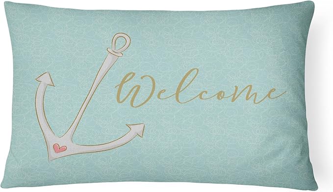 Caroline's Treasures BB8558PW1216 Anchor Welcome Canvas Fabric Decorative Pillow Machine Washable, Indoor Outdoor Decorative Pillow for Couch, Bed or Patio, 12HX16W