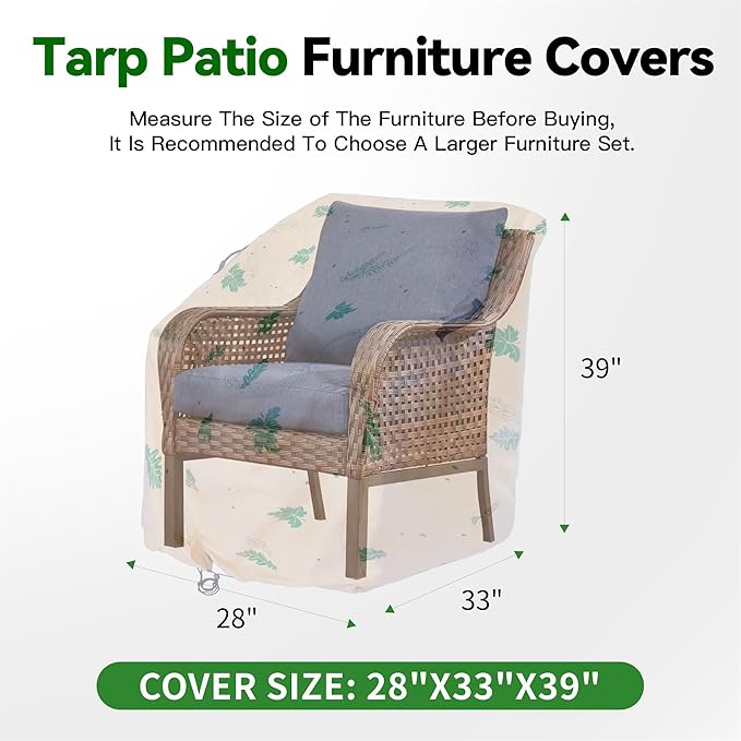 Patio Chair Covers 2 Pack Waterproof,Outdoor Furniture Covers,Windproof,Heavy Duty Outdoor Chair Cover,Fits up to 28"W x 33" D x 39"H,leaves