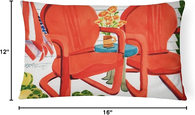 Caroline's Treasures 6140PW1216 Red Chairs Patio View Canvas Fabric Decorative Pillow Machine Washable, Indoor Outdoor Decorative Pillow for Couch, Bed or Patio, 12HX16W