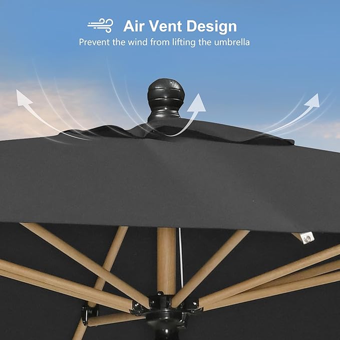 PURPLE LEAF 6' x 9' Patio Umbrella Rectangular Outdoor Table Umbrella Aluminum Market Umbrella with Push Button Tilt & 8 Sturdy Ribs and Crank for Garden Deck Patio, Black