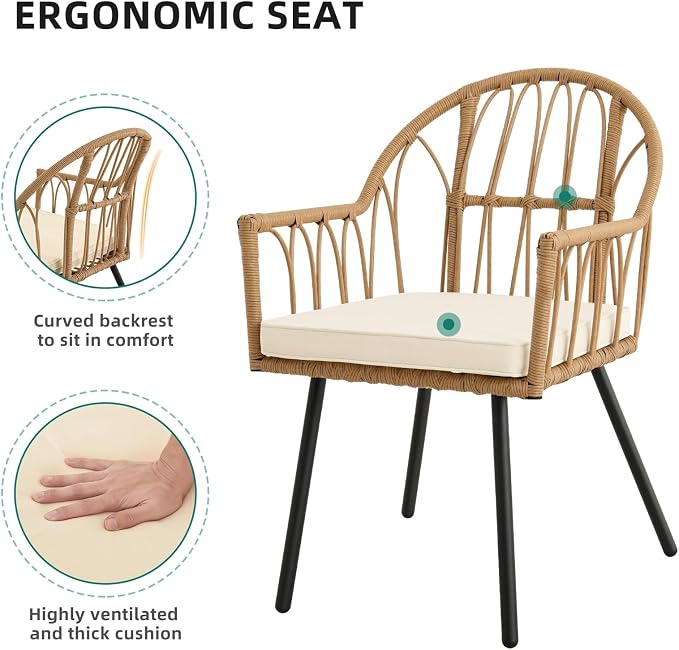 YITAHOME 4 Pieces Rattan Wicker Dinning Chairs, Outdoor Indoor Patio Furniture Set with Cushion and Curved Back All Weather Bistro Chair for Garden Backyard Porch Poolside Restaurant (Beige)