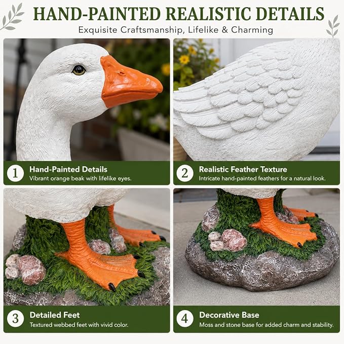 23 Inch Porch Goose Statue, Large White Resin Goose Outdoor Garden Decor with Realistic Feather Details - Indoor Outdoor Yard Lawn Patio Decoration, Perfect Housewarming Gift (23 Inch)