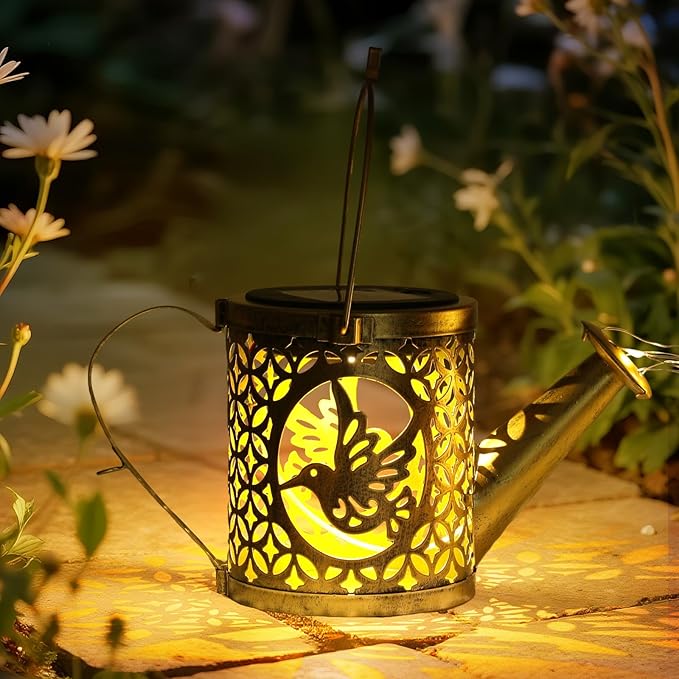 LOVERUIS Solar Watering Can with Cascading Lights- Solar Light with 8 Color Changing Modes, IP65 Waterproof, Fairy Garden Decor for Outside, Patio, Wedding & Lawn Gift for Women, Mom, Grandma