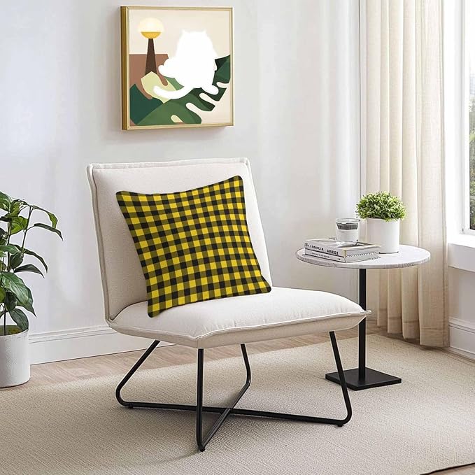 Outdoor Waterproof Throw Pillow Covers Set of 2 Yellow Buffalo Plaid Pillowcases 16x16 Inches Pastoral Black Checked Decorative Pillows Cushion Case Patio Pillows for Couch Bed Chair Garden