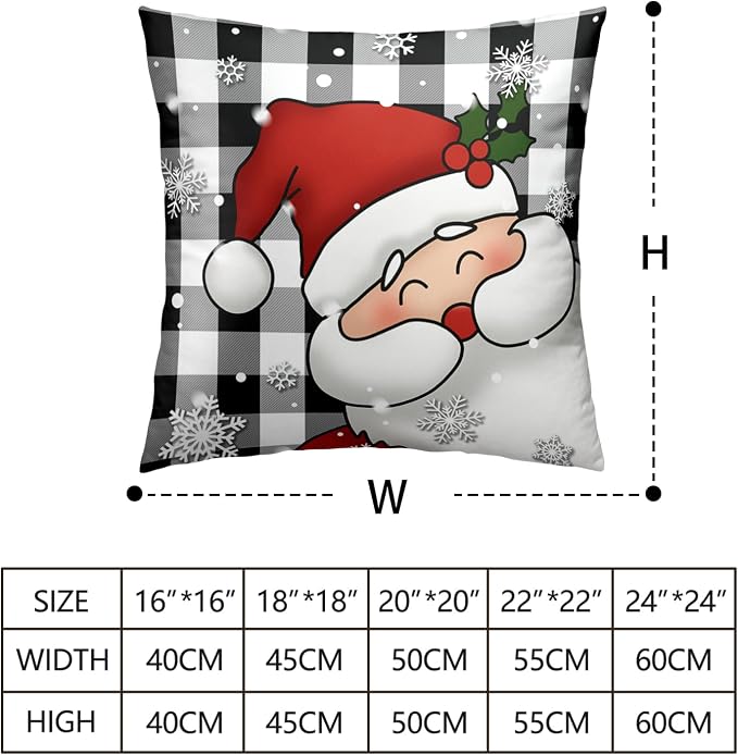 Santa Snowman Christmas Pillow Covers 22x22 Black and White Plaid Winter Throw Pillows Cases Warm Touch Xmas Decorative Cushion Cases for Indoor Bed Sofa in 2 Pcs