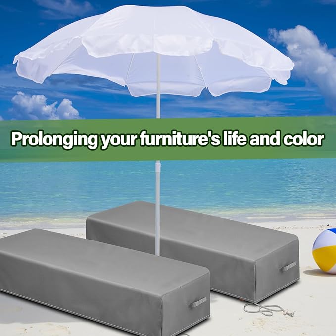 Tingjoo 2 Pcs Patio Chaise Lounge Cover Waterproof Outdoor Lounge Chair Cover 30 D x 83 W x 12 H UV Resistant with Handle Strap for Furniture Protection (Gray)