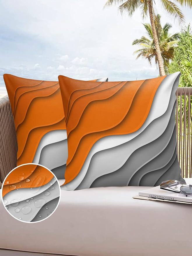 Outdoor Pillows 26x26 Waterproof Outdoor Pillow Covers Orange Gray Ombre Polyester Throw Pillow Covers Garden Cushion Decorative Case for Patio Couch Decoration Set of 2 Gradual Texture