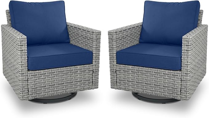 Belord High Back Outdoor Swivel Rocker Patio Chairs Set of 2 - Oversize Wicker Swivel Rocker Glider Seating Furniture Set for Patio Porch Deck Sunroom Backyard