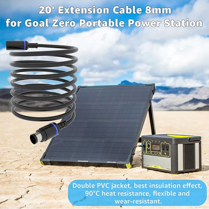 Extra Long 20Ft Extension Cable DC 8mm Power Cord to Connect Solar Panels to Each Other Or Can Be Used to Connect Panels,Compatible with Goal Zero Yeti for Solar Generator Portable Power Station